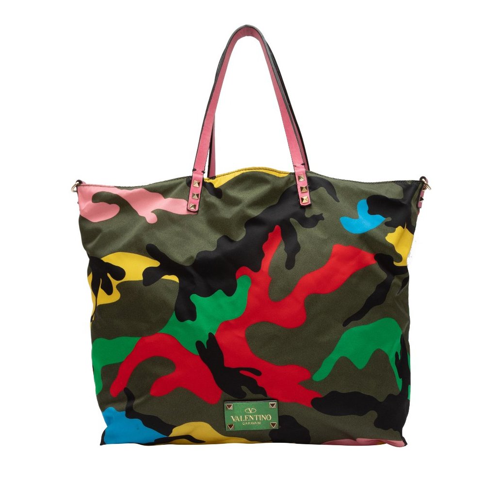 Multicolor Valentino 2015 Refurbished Psychedelic Camo Reversible Tote
